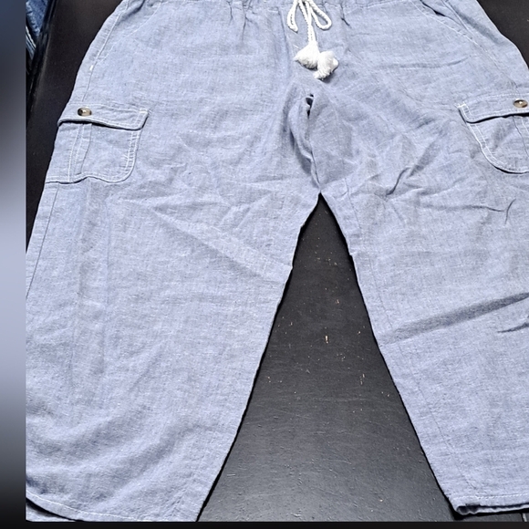 NWOT Caffe' Marrekesh Chambrey Linen Blend Cropped  Pants    Size M - Picture 6 of 11